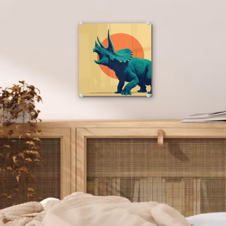 Triceratops - Cirkel - Oranje - Hoorns plexiglas 5mm klein -sfeer4