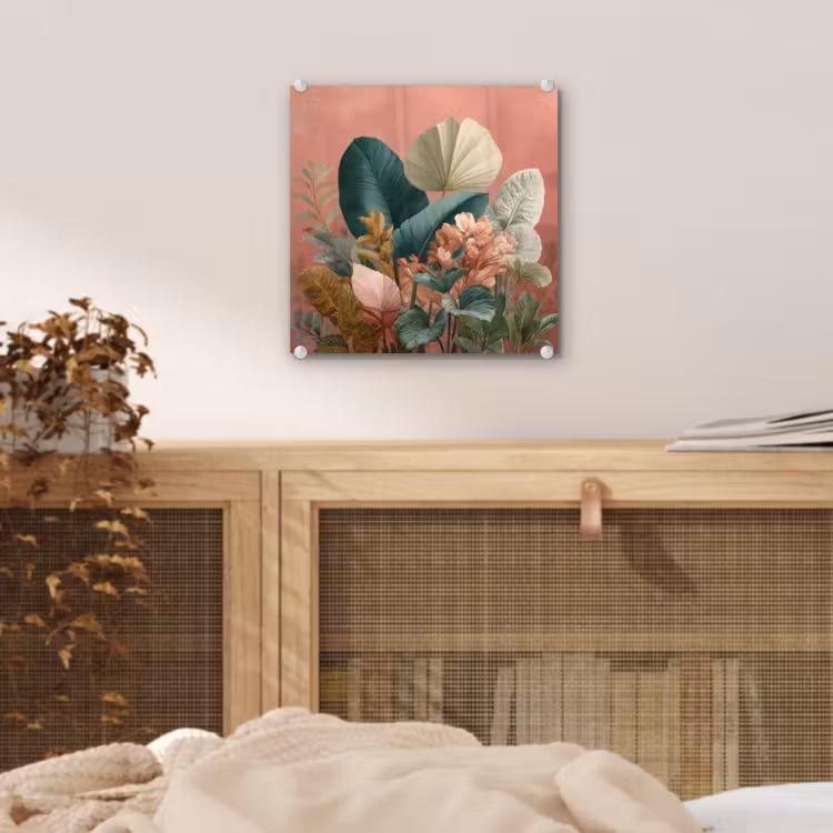 Tropische bladeren - Bloemen - Roze - groen plexiglas 5mm klein -sfeer4