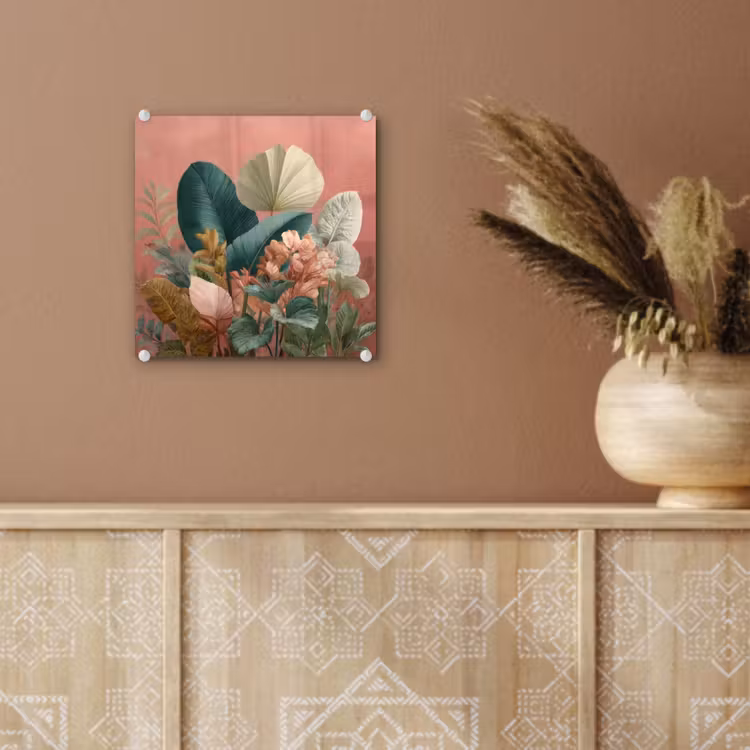 Tropische bladeren - Bloemen - Roze - groen plexiglas 5mm klein -sfeer5