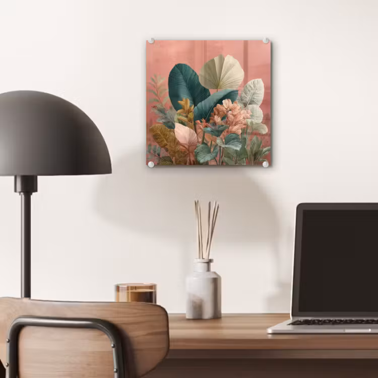Tropische bladeren - Bloemen - Roze - groen plexiglas 5mm klein -sfeer6
