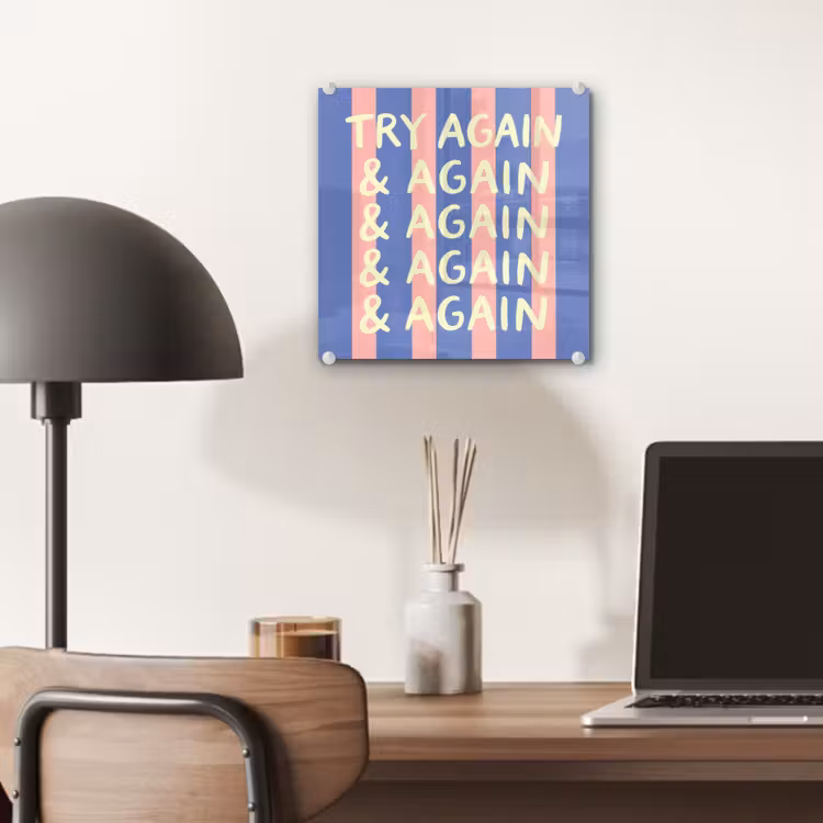 Try again - Strepen - Roze - Verticaal - Blauw plexiglas 5mm klein -sfeer6