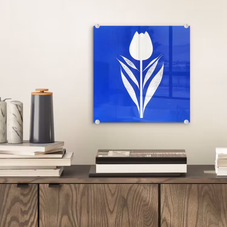 Tulp - Minimalistisch - Bladeren - Wit plexiglas 5mm klein -sfeer1