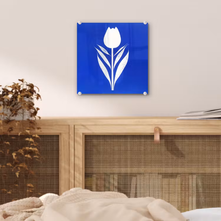Tulp - Minimalistisch - Bladeren - Wit plexiglas 5mm klein -sfeer4