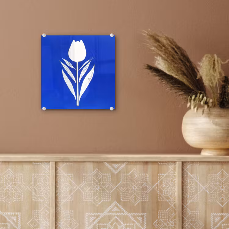 Tulp - Minimalistisch - Bladeren - Wit plexiglas 5mm klein -sfeer5