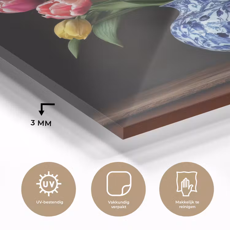 Tulpen - Kleuren - Hout - Vaas plexiglas 5mm klein -sfeer2