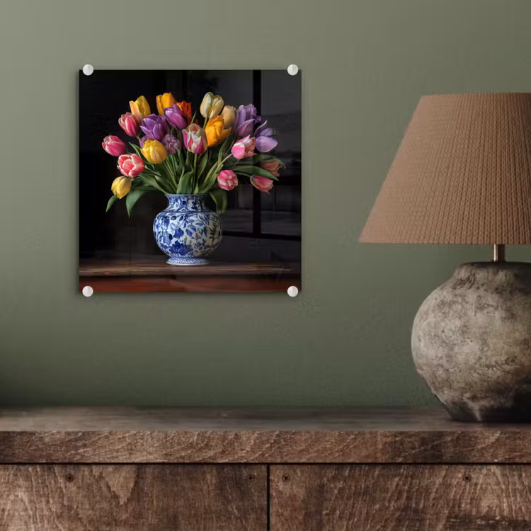 Tulpen - Kleuren - Hout - Vaas plexiglas 5mm klein -sfeer3