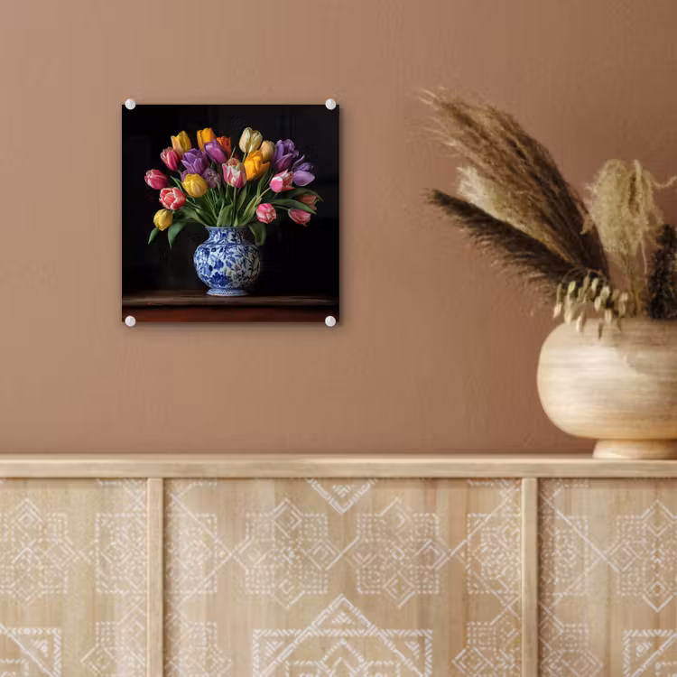 Tulpen - Kleuren - Hout - Vaas plexiglas 5mm klein -sfeer5
