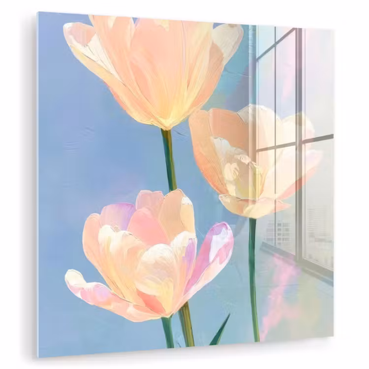 Tulpen - Roze accenten - Blauw plexiglas 5mm klein -zzzproduct_nieuw
