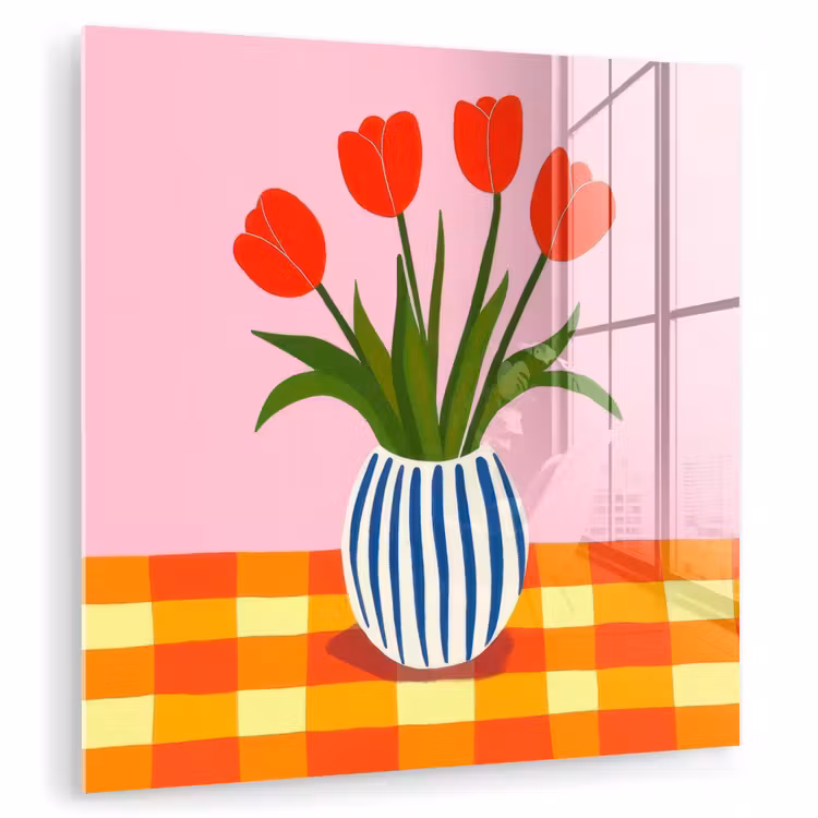 Tulpen - Roze - Vaas plexiglas 5mm klein -zzzproduct_nieuw