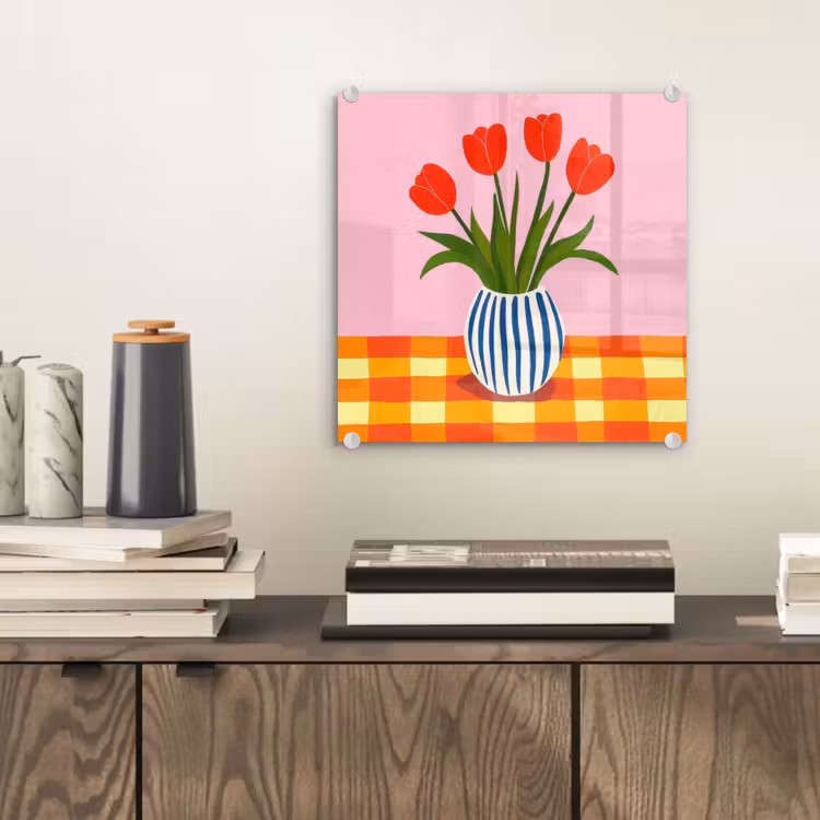 Tulpen - Roze - Vaas plexiglas 5mm klein -sfeer1