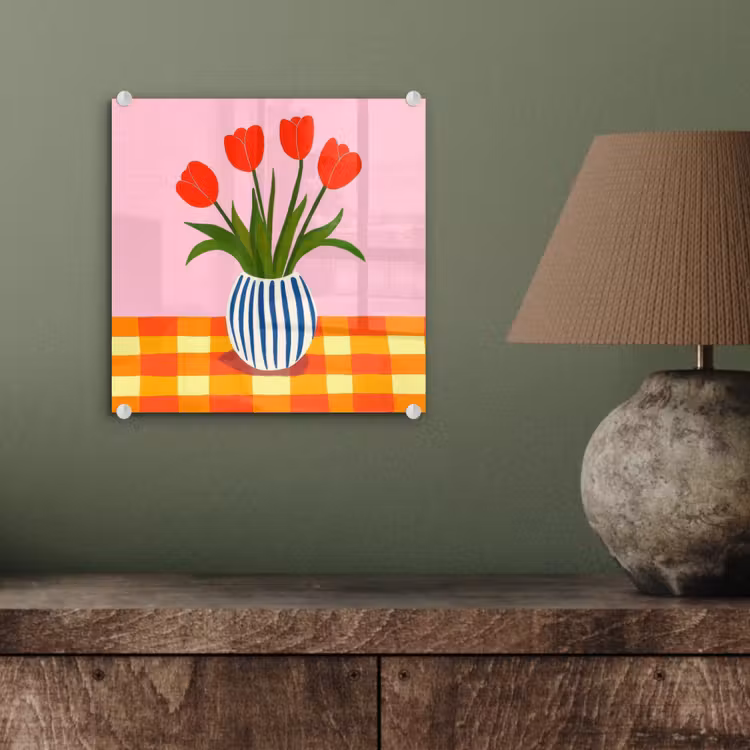 Tulpen - Roze - Vaas plexiglas 5mm klein -sfeer3