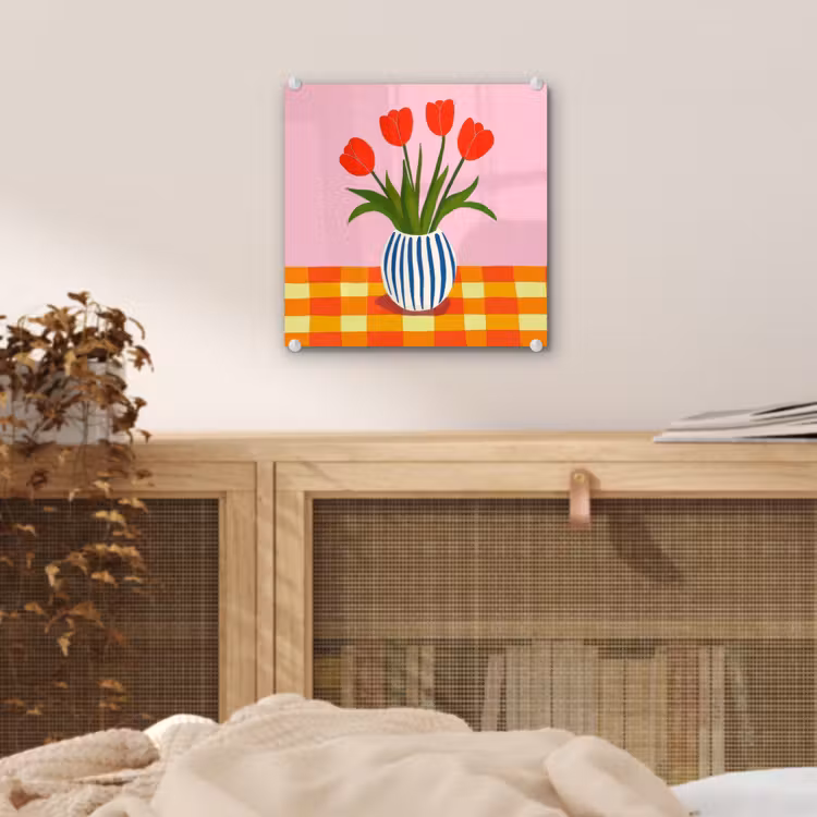 Tulpen - Roze - Vaas plexiglas 5mm klein -sfeer4