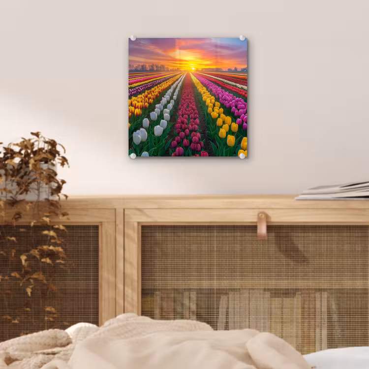 Tulpenveld - Zonsondergang - Kleurrijk plexiglas 5mm klein -sfeer4