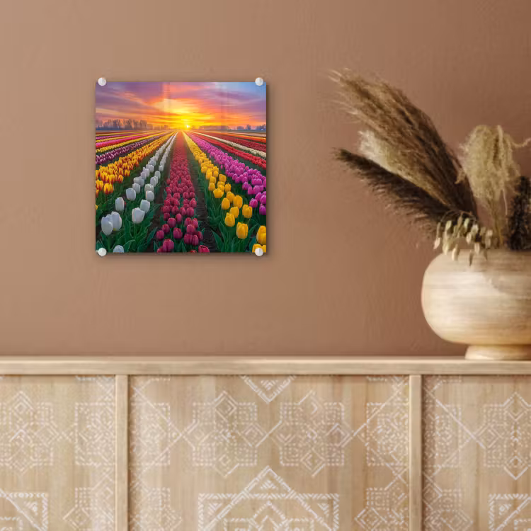 Tulpenveld - Zonsondergang - Kleurrijk plexiglas 5mm klein -sfeer5