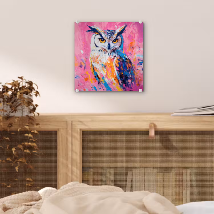 Uil - Roze - Blauw - Verf - Abstract plexiglas 5mm klein -sfeer4