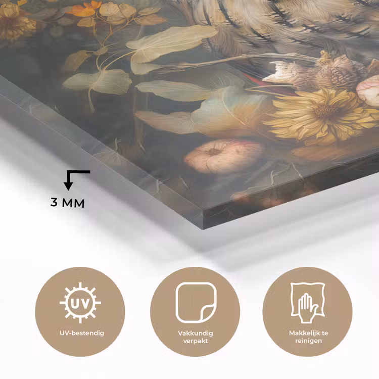 Uil - Vogels - Bloemen - Natuur plexiglas 5mm klein -sfeer2