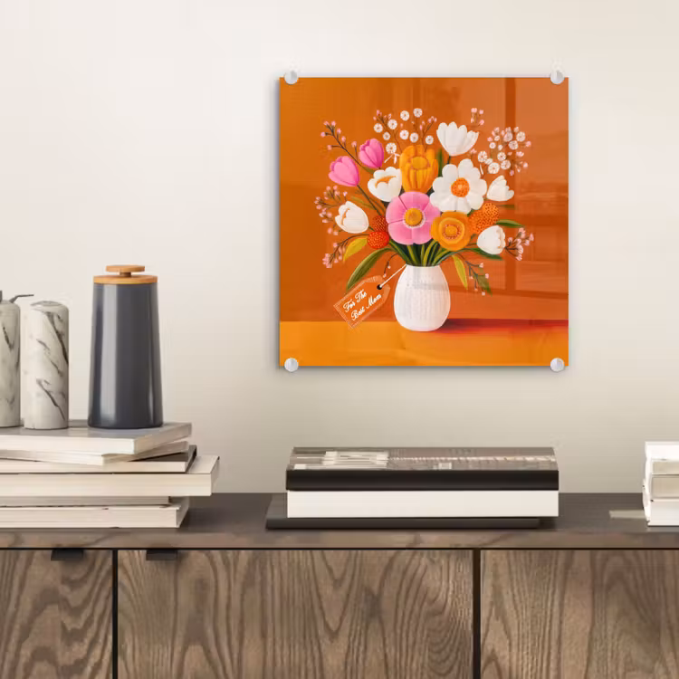 Vaas - Bloemen - Oranje plexiglas 5mm klein -sfeer1