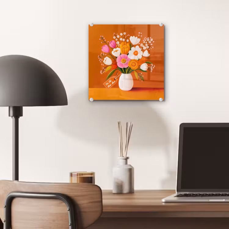 Vaas - Bloemen - Oranje plexiglas 5mm klein -sfeer6