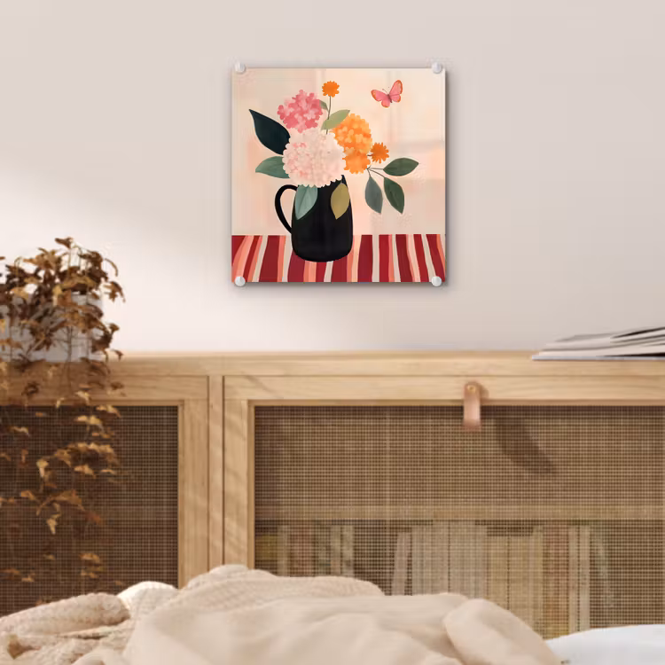 Vaas - Bloemen - Vlinder - Rood plexiglas 5mm klein -sfeer4
