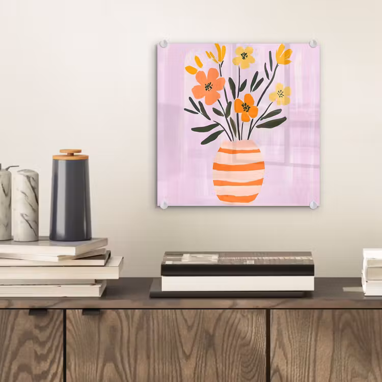 Vaas - Gestreept - Bloemen - Oranje plexiglas 5mm klein -sfeer1
