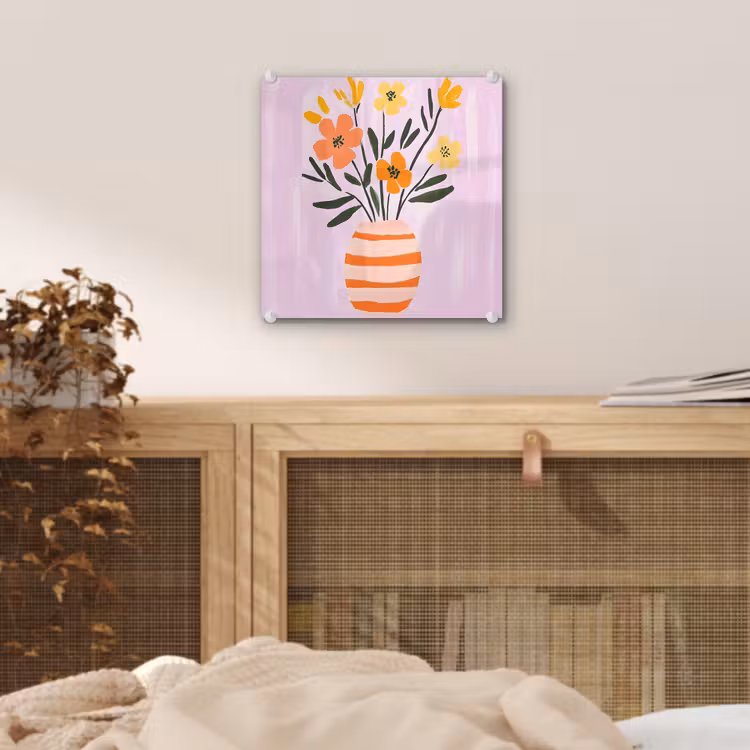 Vaas - Gestreept - Bloemen - Oranje plexiglas 5mm klein -sfeer4
