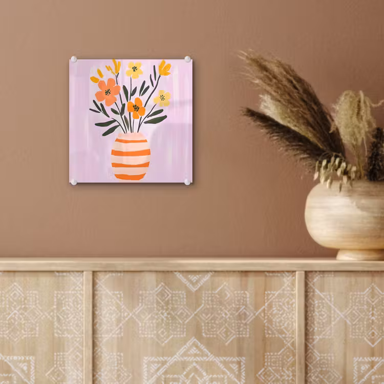 Vaas - Gestreept - Bloemen - Oranje plexiglas 5mm klein -sfeer5
