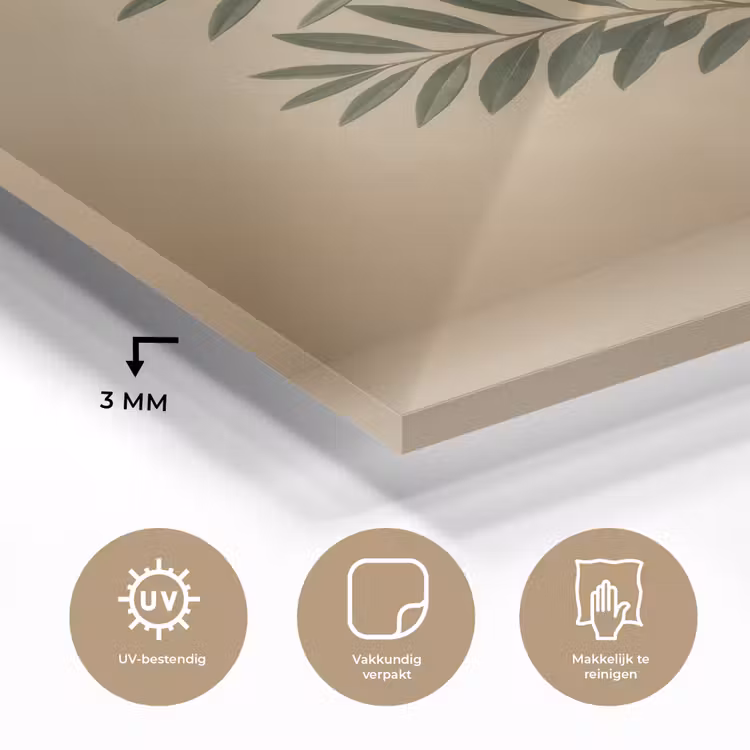 Vaas - Olijftakken - Bladeren - Beige plexiglas 5mm klein -sfeer2