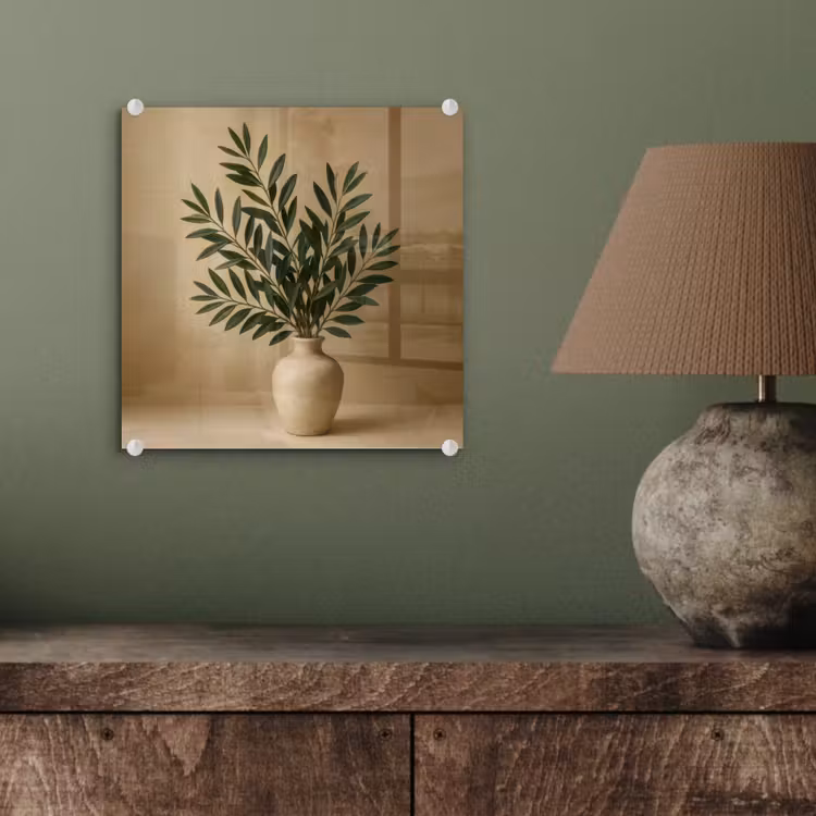 Vaas - Olijftakken - Bladeren - Beige plexiglas 5mm klein -sfeer3