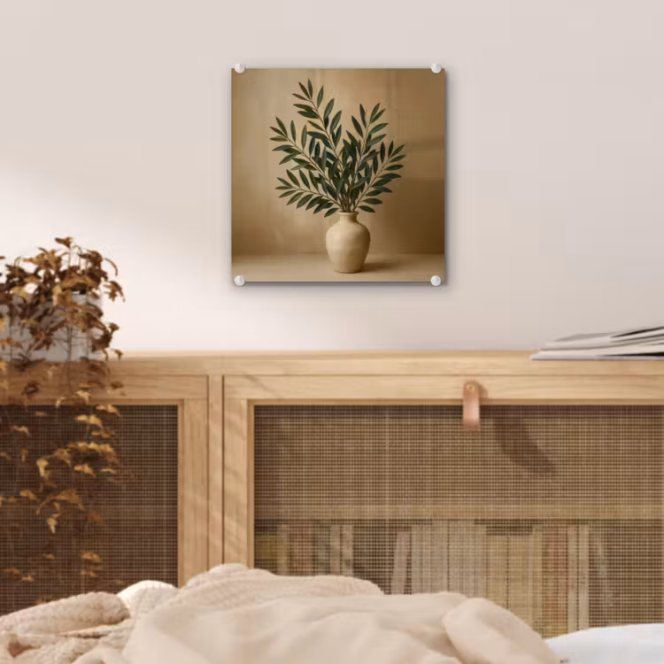 Vaas - Olijftakken - Bladeren - Beige plexiglas 5mm klein -sfeer4