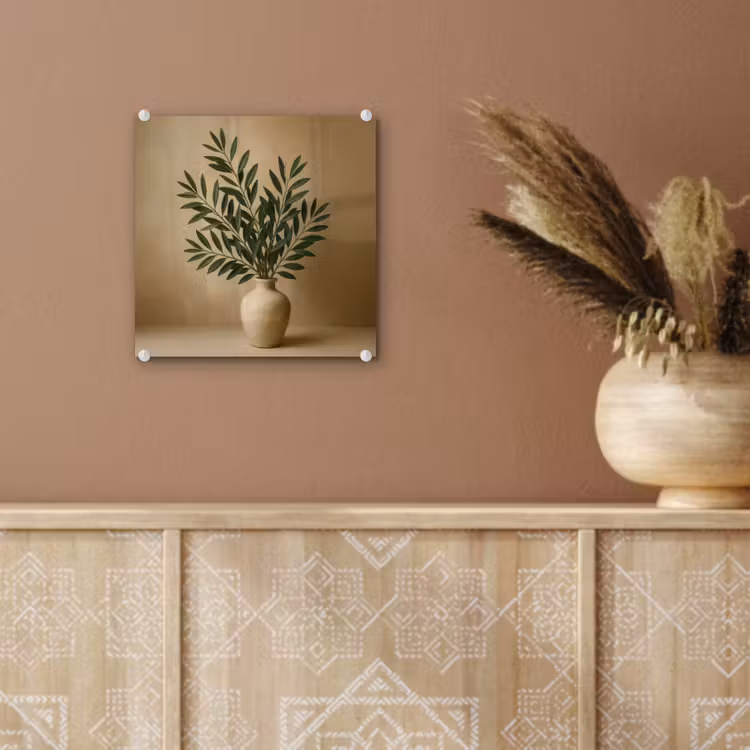 Vaas - Olijftakken - Bladeren - Beige plexiglas 5mm klein -sfeer5