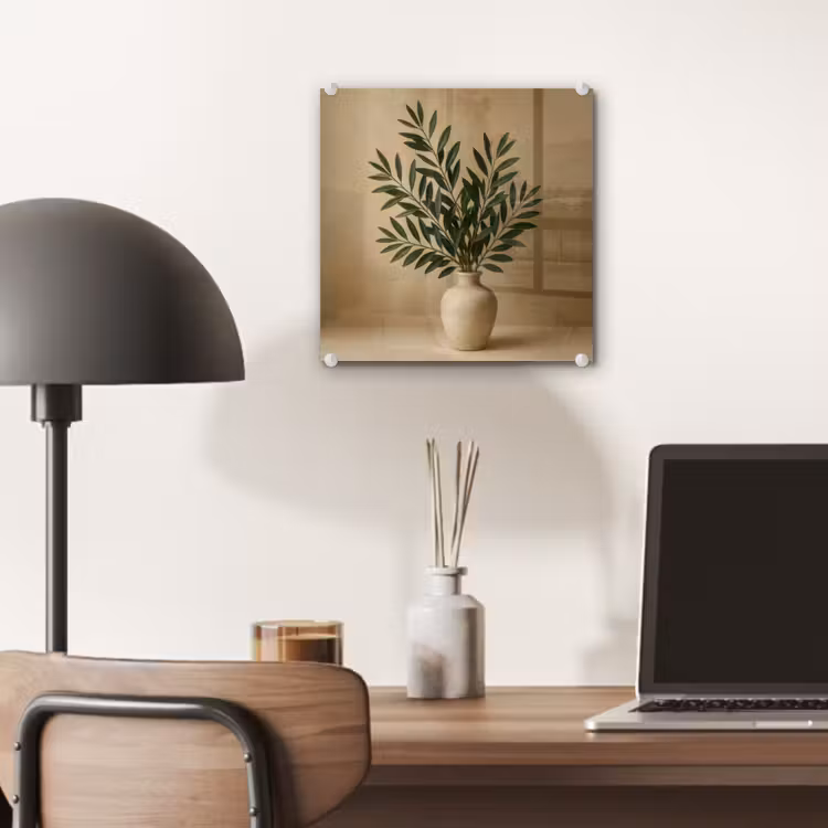Vaas - Olijftakken - Bladeren - Beige plexiglas 5mm klein -sfeer6