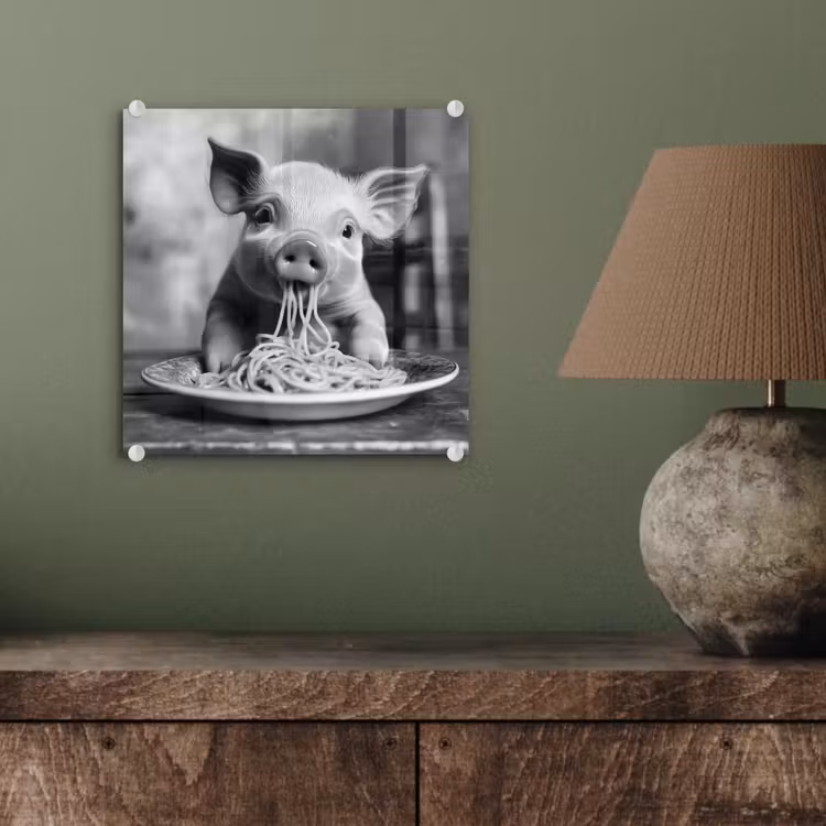 Varken - Schattig - Spaghetti - Zwart wit - Dier plexiglas 5mm klein -sfeer3