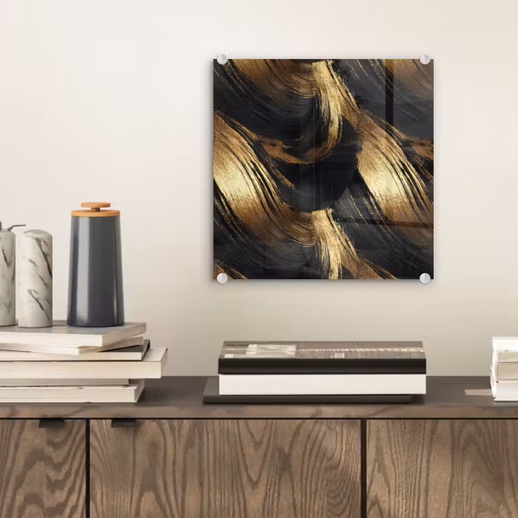 Verfstreken - Abstract - Goud - Zwart plexiglas 5mm klein 11 -sfeer1