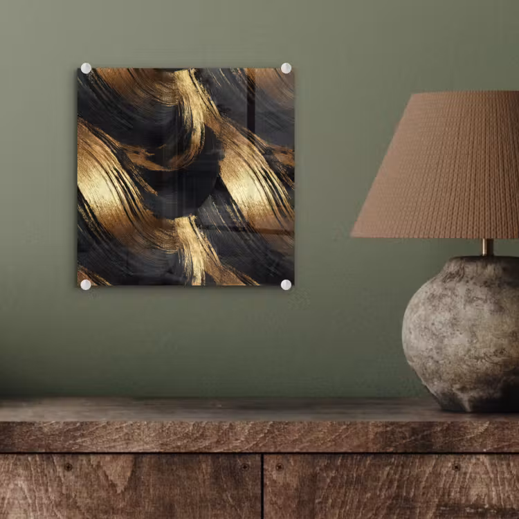 Verfstreken - Abstract - Goud - Zwart plexiglas 5mm klein 11 -sfeer3