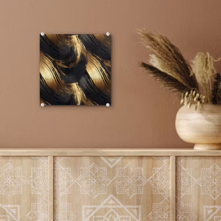 Verfstreken - Abstract - Goud - Zwart plexiglas 5mm klein 11 -sfeer5