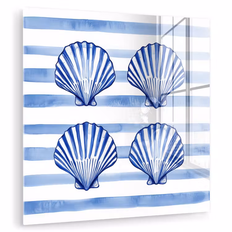 Vier schelpen - Blauw - Wit - Strepen plexiglas 5mm klein -zzzproduct_nieuw