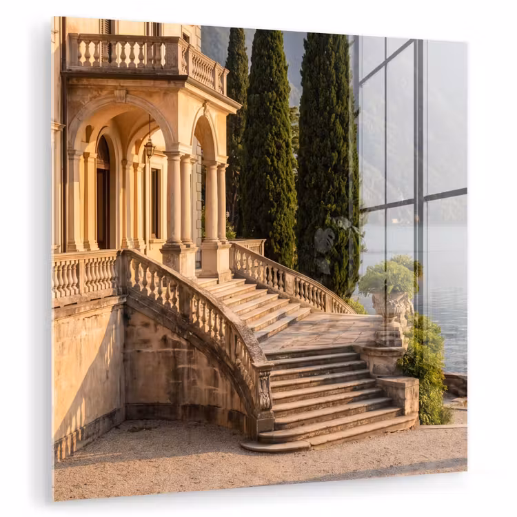 Glas schilderij - Villa - water -trappen - Villa - water -trappen plexiglas 5mm klein