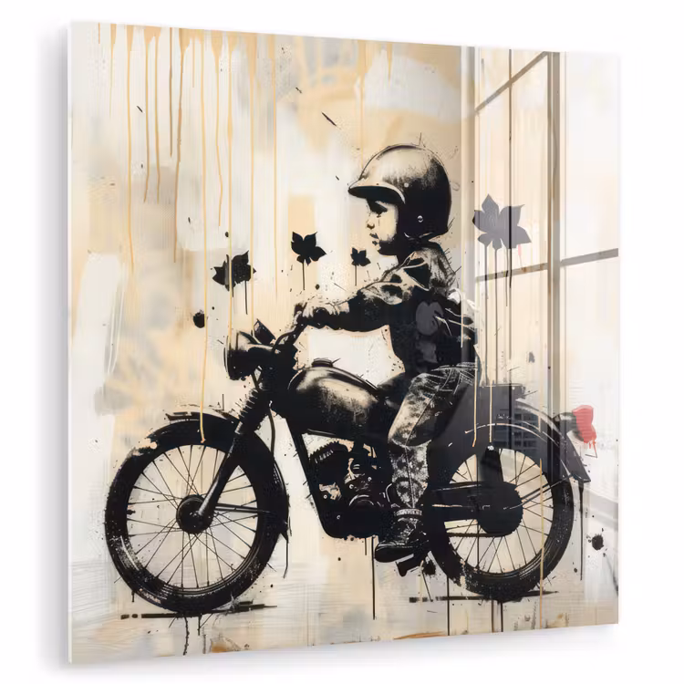 Vintage - Street art - Motor - Jongen - Graffiti - Zwart - Banksy plexiglas 5mm klein -zzzproduct_nieuw