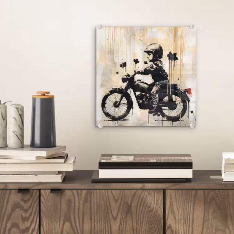 Vintage - Street art - Motor - Jongen - Graffiti - Zwart - Banksy plexiglas 5mm klein -sfeer1
