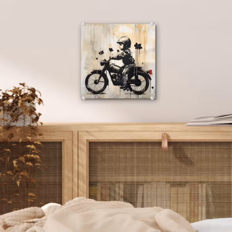 Vintage - Street art - Motor - Jongen - Graffiti - Zwart - Banksy plexiglas 5mm klein -sfeer4