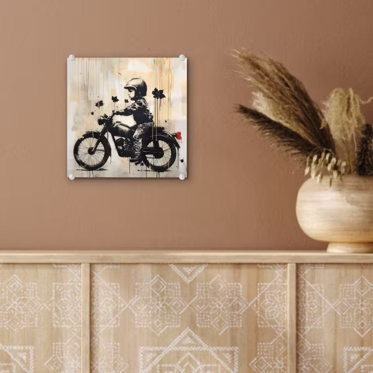 Vintage - Street art - Motor - Jongen - Graffiti - Zwart - Banksy plexiglas 5mm klein -sfeer5