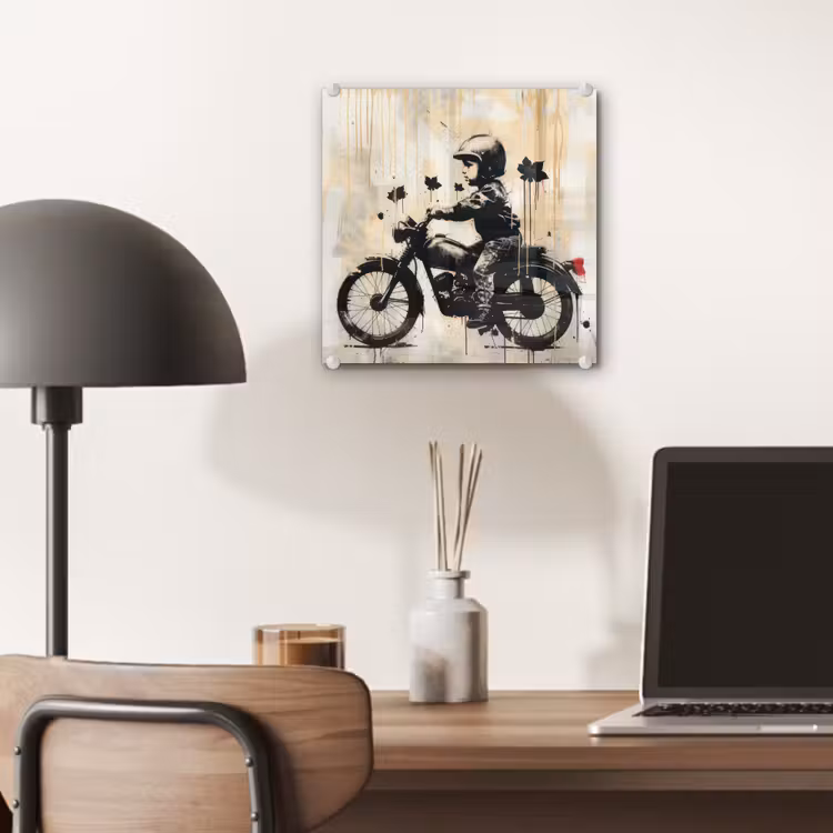 Vintage - Street art - Motor - Jongen - Graffiti - Zwart - Banksy plexiglas 5mm klein -sfeer6
