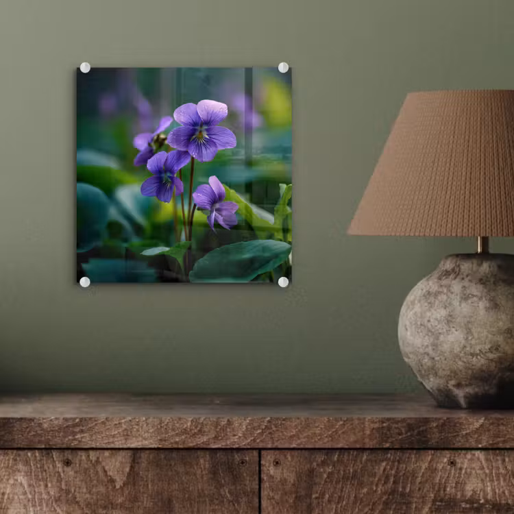 Viooltjes - Paars - Bloem - Bladeren plexiglas 5mm klein -sfeer3