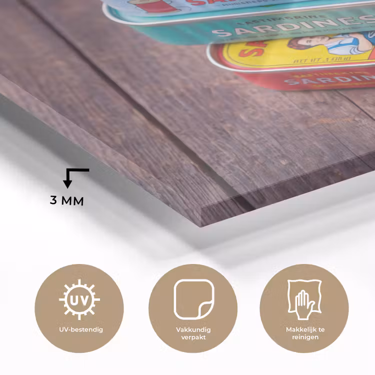 Glas schilderij - Vis - Blikjes - Keuken - Vis - Blikjes - Keuken plexiglas 5mm klein
