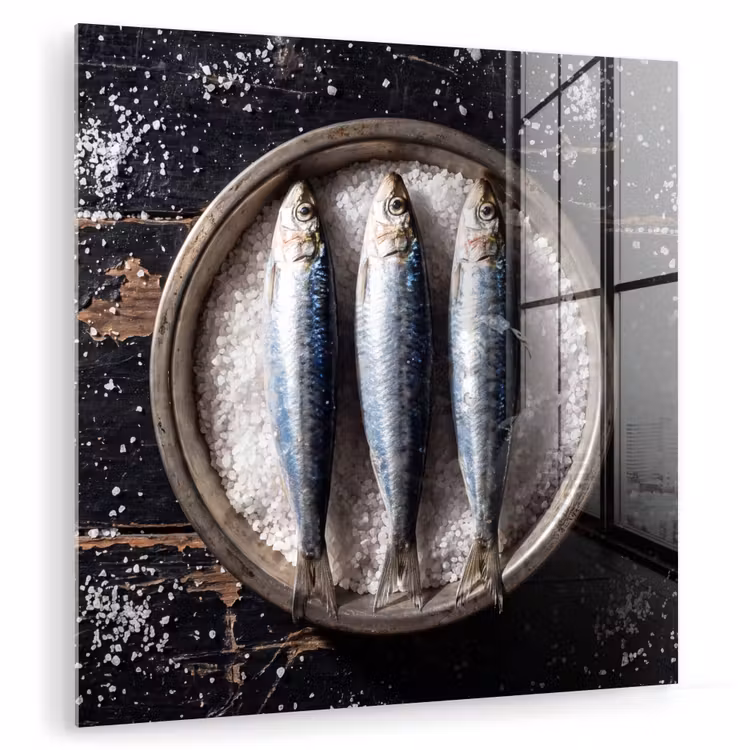 Glas schilderij - Vis - Zout - Eten - Vis - Zout - Eten plexiglas 5mm klein