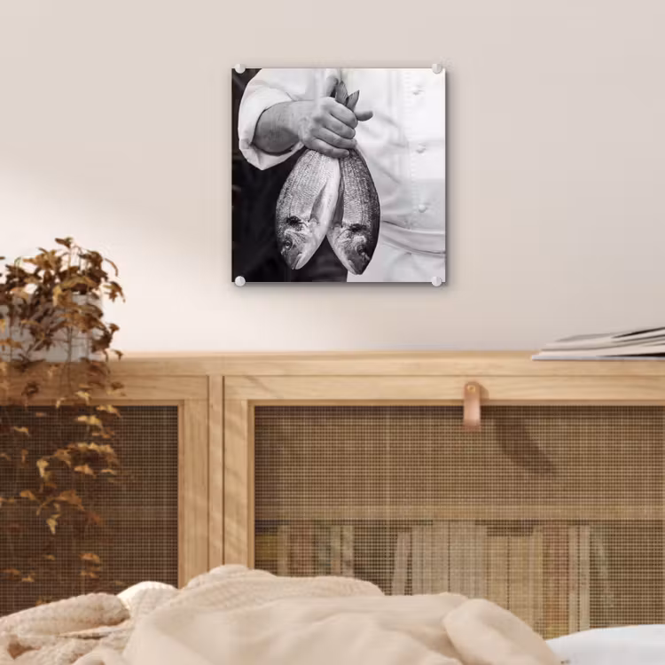 Vissen - Chef - Zwart - Wit plexiglas 5mm klein -sfeer4