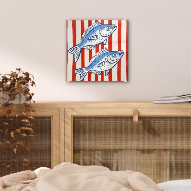 Vissen - Verticale strepen - Blauw - Rood plexiglas 5mm klein -sfeer4