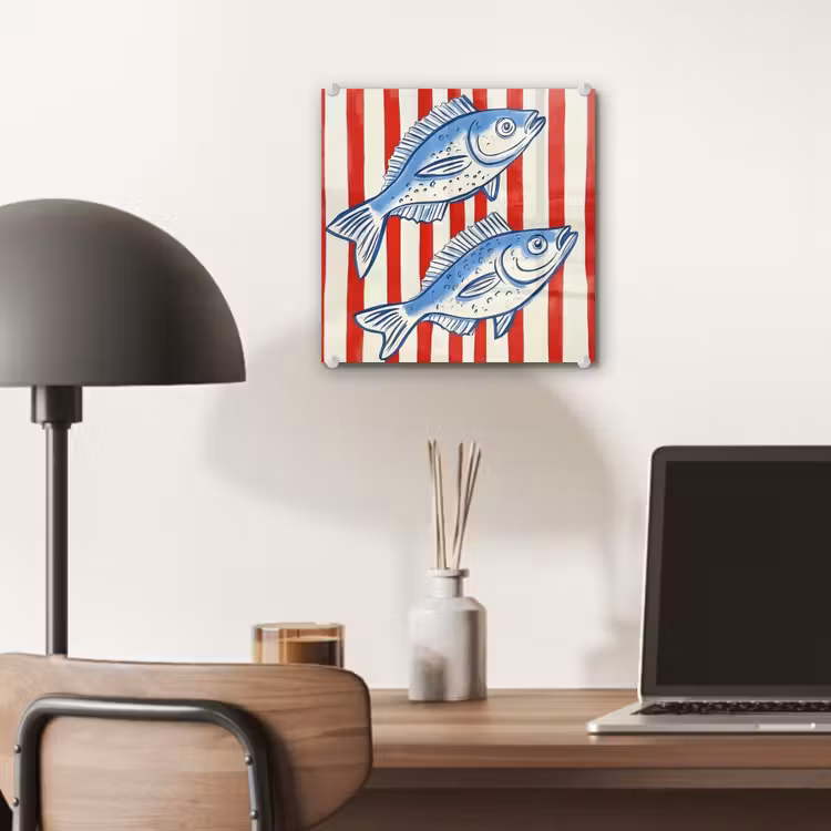 Vissen - Verticale strepen - Blauw - Rood plexiglas 5mm klein -sfeer6