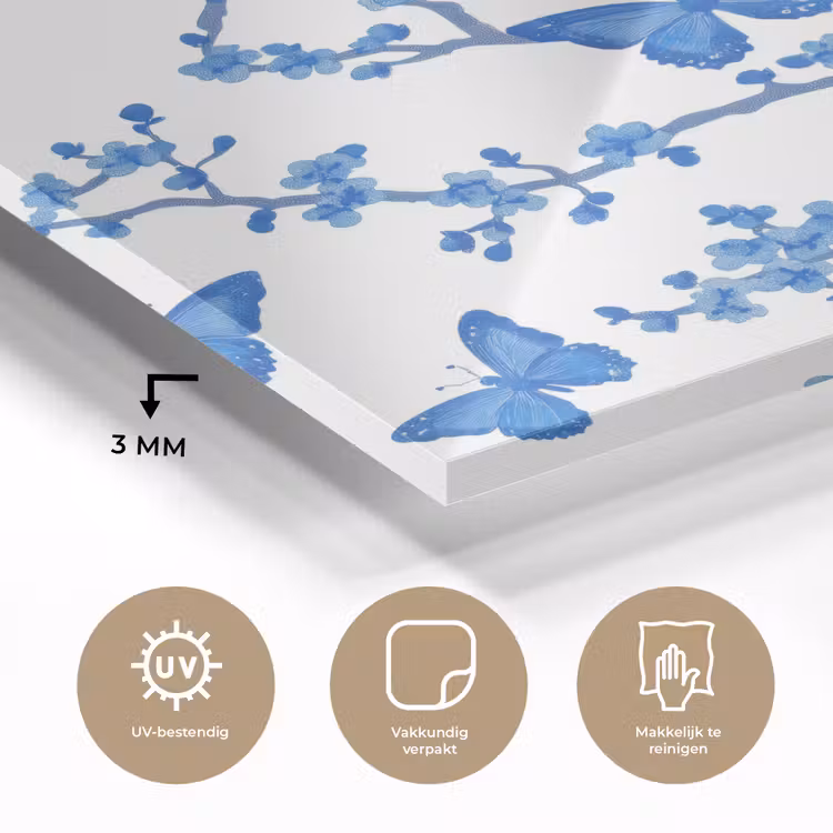 Vlinder - Bloemen - Blauw plexiglas 5mm klein 11 -sfeer2