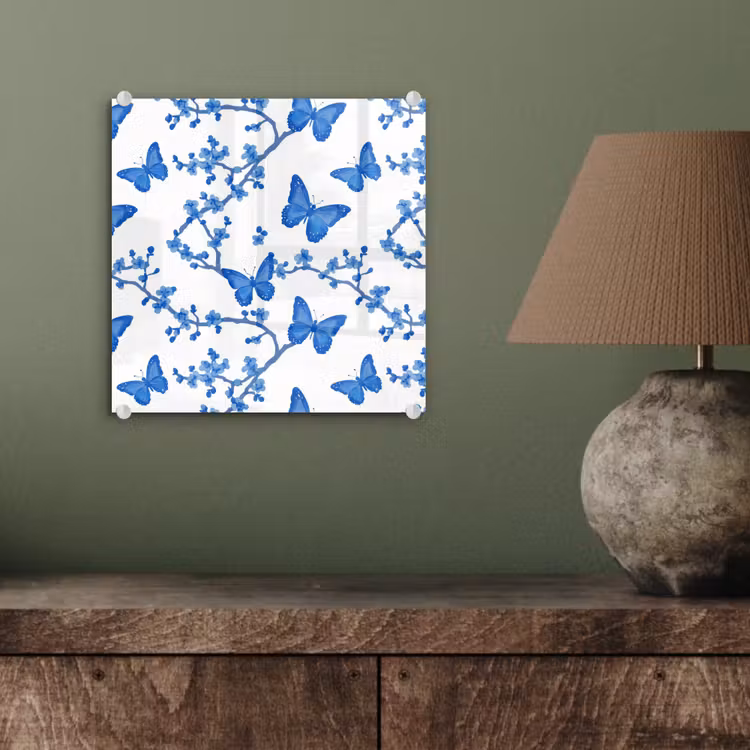 Vlinder - Bloemen - Blauw plexiglas 5mm klein 11 -sfeer3